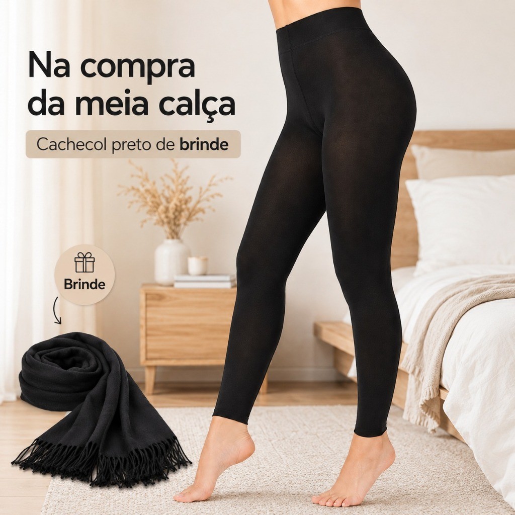 Meia Calça Legging Térmica Flanelada Sem Pé Feminina com Cachecol Brinde