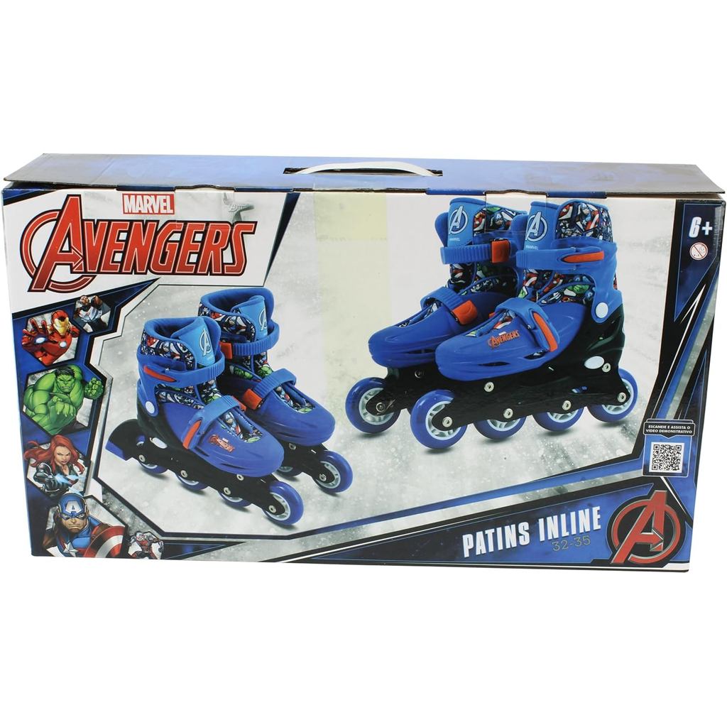 Patins Infantil Inline 4 Rodas com Led 32-35 Vingadores BBR DI0010