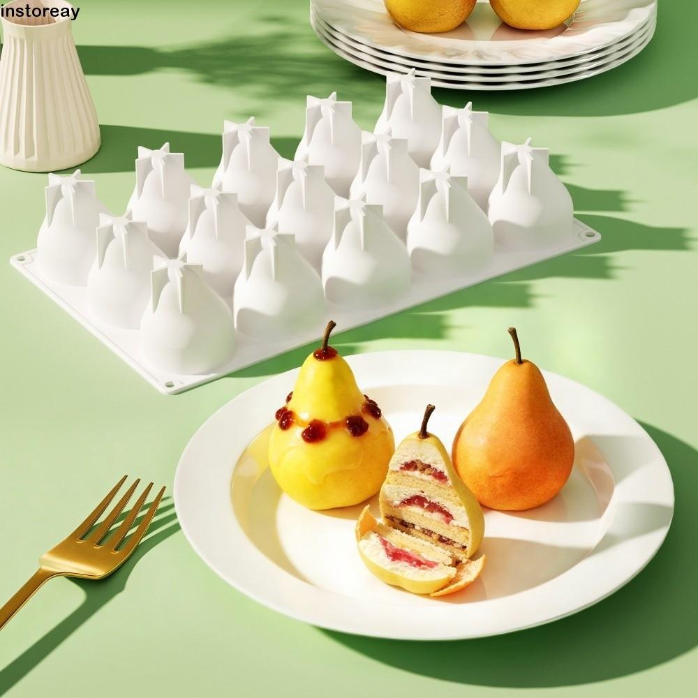 Molde De Silicone De Pêra 3D INSTOREAY , Forma De Frutas , Moldes De Bolo De Mousse De Cozimento De 15 Cavidades , Flexí