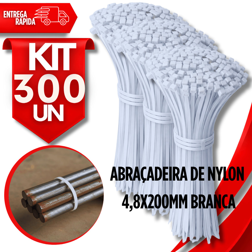 Conjunto Abraçadeiras 4,8X200 Branca Cintas Nylon Plásticas Presilha Enforca Gato Fios Cabos Utilidades