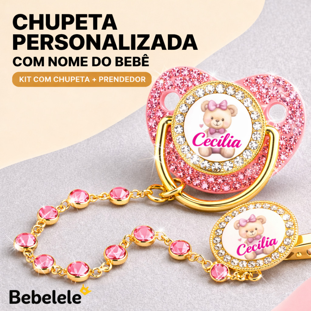 Chupeta para bebé menina, nome e foto personalizados, prendedor de chupeta/corrente de chupeta