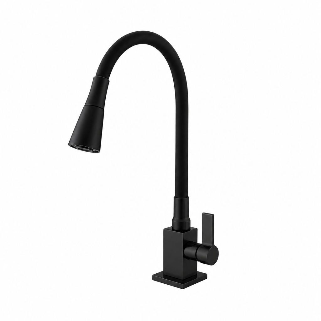 Torneira Flexível Gourmet para Pia da Cozinha Bancada 2 Jatos All Black Preto