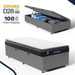 Cama Box Baú com Colchão Gazin de Espuma D28 Pillow Top Ortoblack Solteiro 88cm