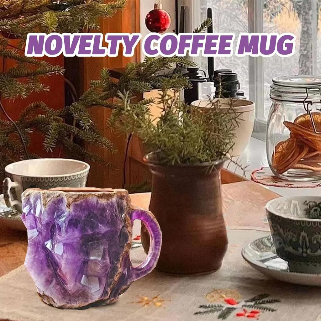 Canecas De Café De Cristal Mineral , Rocha 3D Naturais Roxas Com Alça Para Leite , Chá , Chocolate Quente , Escritório D