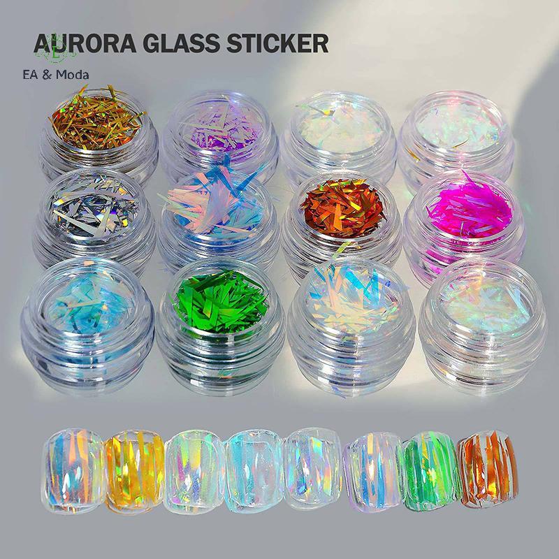 EA & Moda 1 Caixa De Papel De Vidro Quebrado Holográfico Irregular Aurora Folha De Unha Decalque Gradiente Flocos De Las