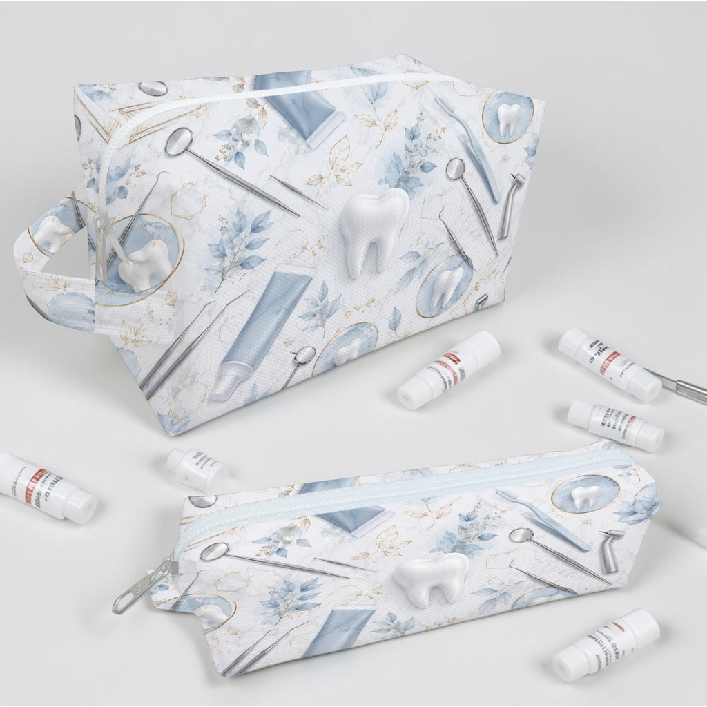 Necessaire Bolsa Organizadora Personalizada Tema Dentista Odontologia Azul Porta Objetos Delicada Premium