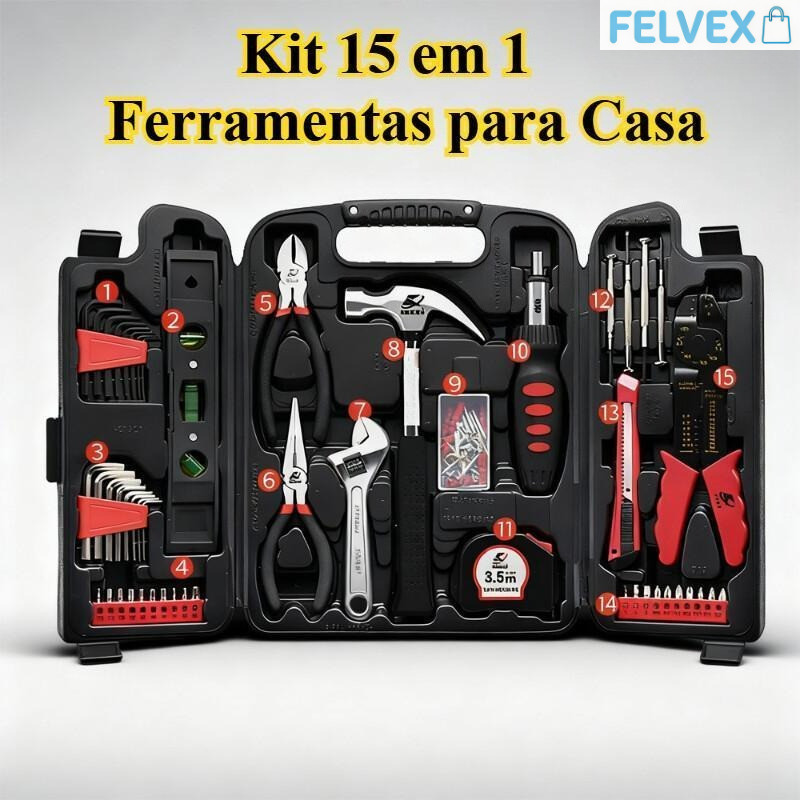 [FEL] Kit 15 em 1 Ferramentas para Casa | Completo com Maleta Resistente para Reparos e DIY