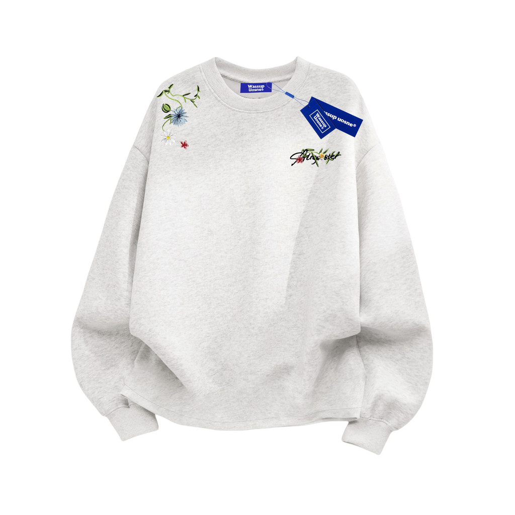 Algodão puro bordado flor de manga comprida camiseta masculino feminino estilo 2026 novo estilo primavera outono juventu
