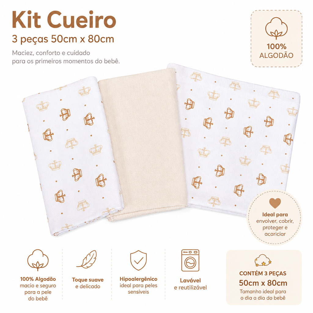 Kit Cueiro Reininho Estampa Coroa 3 Peças