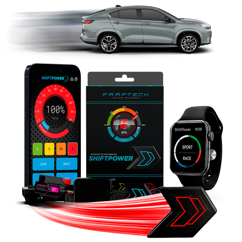 Shiftpower Acelerador Pedal Chip Carplay e Android Auto Apple Watch App Bluetooth Fastback 2023 a 2026 FT-SP02+ Faaftech