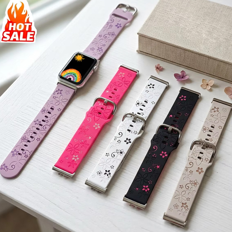Pulseira De Silicone Com Flor Esculpida Em Dois Tons , Compatível Samsung Galaxy