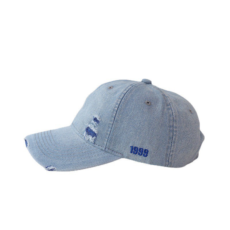 Placa de luz rasgado Denim boné de pico feminino na moda All-Match moda ins boné de beisebol masculino rua moda na moda