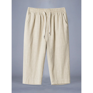 Shorts de linho de algodão de 7 pontos masculino verão Casual fino solto calças de perna reta respirável calças cortadas