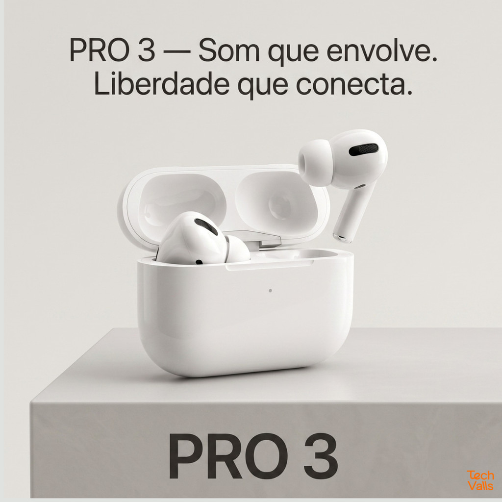 Fone de Ouvido Sem Fio Bluetooth TWS Pro 3 Com Microfone Para Celular Tablet Android e iOS