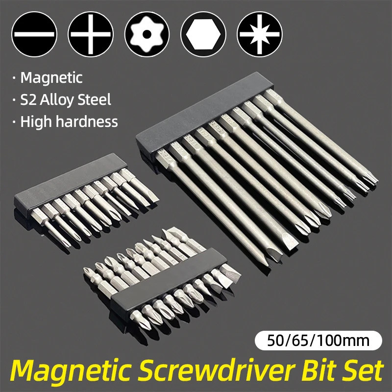 (Quente) Conjunto De Bits De Chave De Fenda Magnética Com Phillips Torx Hex Head Broca 1/4 " 50/65/100mm S2 De Aço Ferra