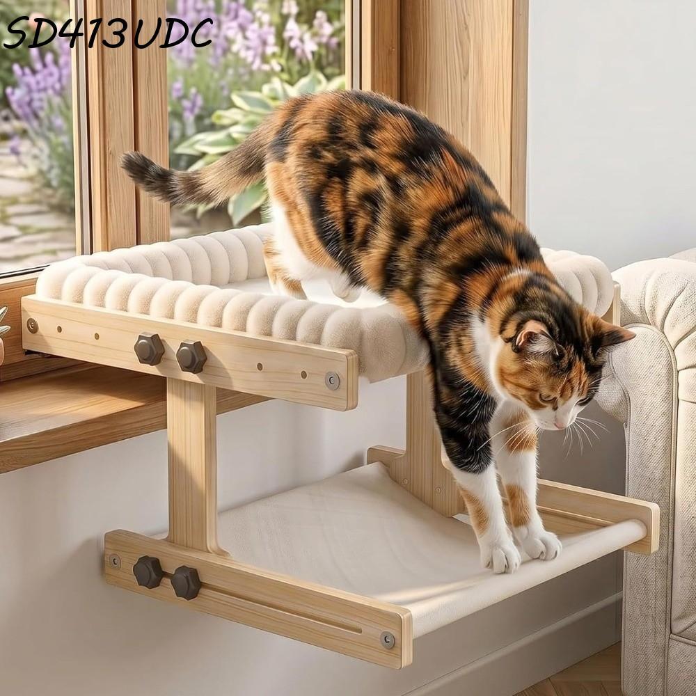 Poleiro De Janela Para Gatos SD413UDC , Cama De Gato Com Almofada De Pelúcia Estrutura , Rede Removível Ajustável
