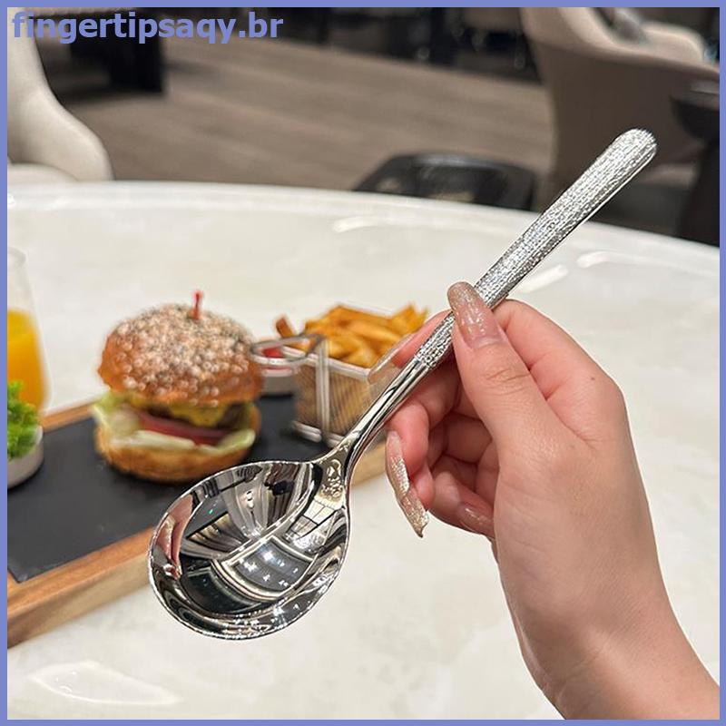 FINGE 304 Colher De Aço Inoxidável Alça Longa Colheres De Sopa Panela Quente Concha Ramen Macarrão Utensílios De Cozinha