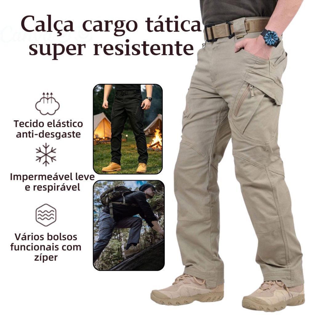 Calça Tática IX9 Masculina Calça Cargo Multibolsos, Resistente à Água e Desgaste, Caminhada Trabalho