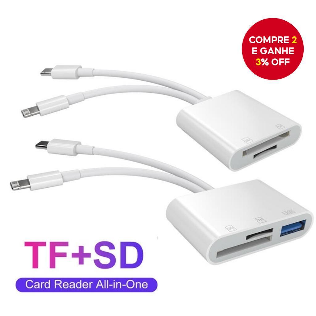 Leitor de cartão SD Tipo C Lightning 2 em 2, compatível com Apple, Huawei, Android e laptops.