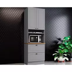 Módulo Cozinha Henn Americana Paneleiro c/ 2 Portas e 2 Gavetas (1 Forno) 71.5cm Cinza/Nature