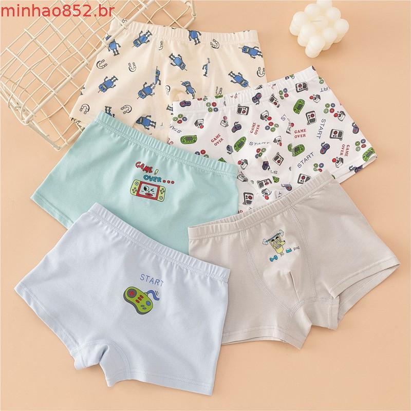 cueca infantil menino algodão cueca box infantil 5 Pacotes de Cuecas Boxer para Meninos com Estampa de Robô Classe A Alg