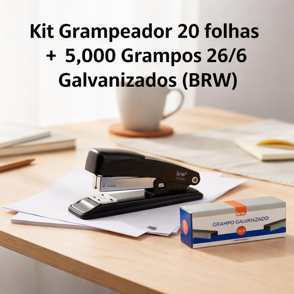 Kit Grampeador 20 folhas + 5.000 Grampos 26/6 Galvanizados (BRW)