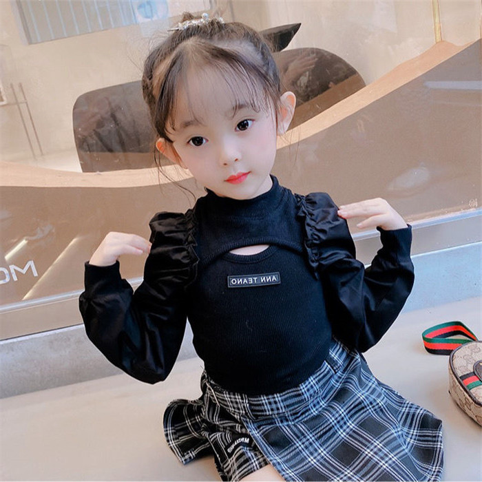 Meninas camisa de fundo crianças primavera outono roupas versão coreana bebê lanterna manga comprida estilo ocidental oc