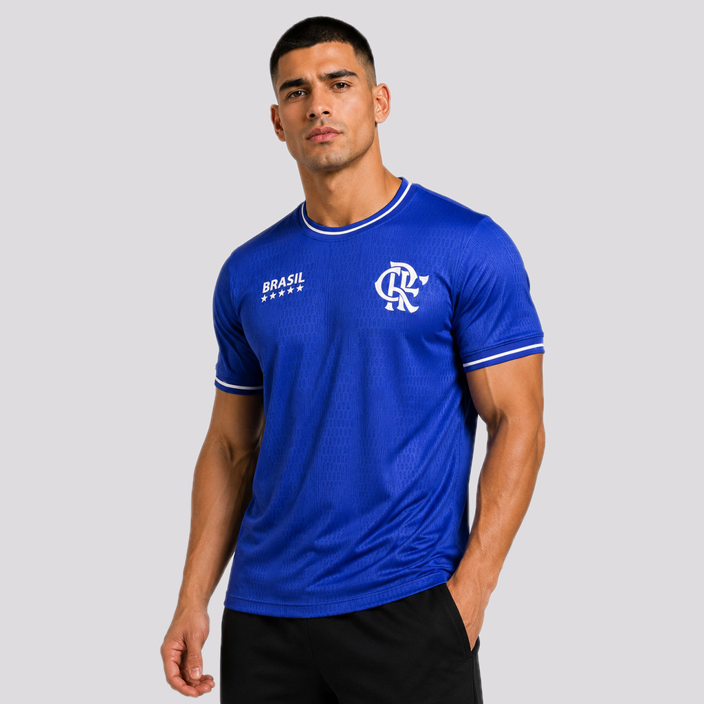 Camisa Flamengo Brasil Jacquard Holográfico Azul