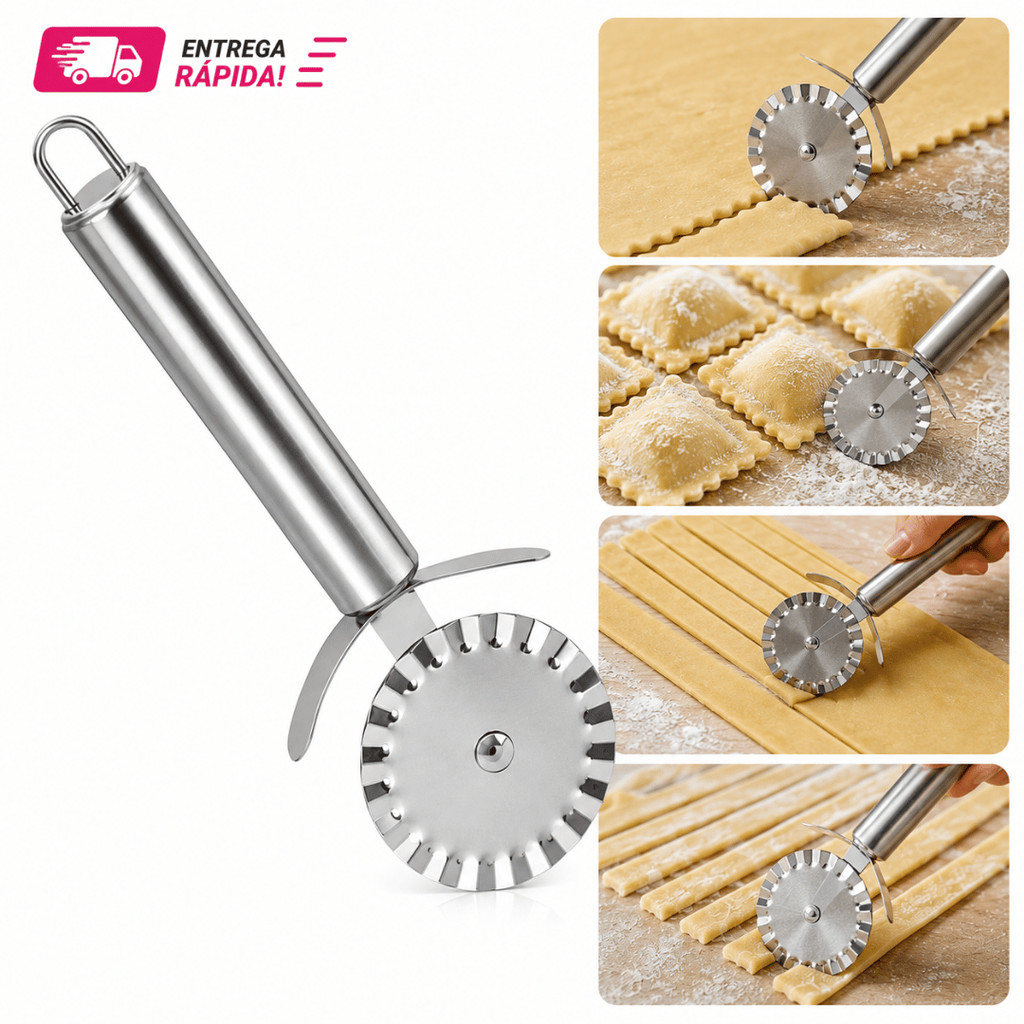 Carretilha Corta Pastel Massas Rolo de Pastel Carretilha de Pastel Pizza PREMIUM Cortador Inox 20cm Restaurante