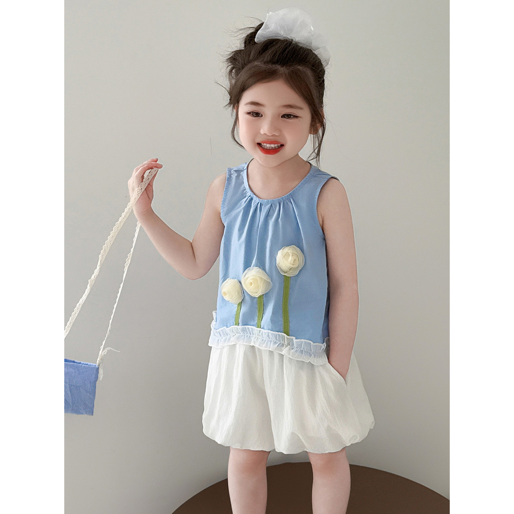Meninas verão Shorts terno moda crianças 2026 novo estilo moda sem mangas colete menina bebê Casual terno de duas peças