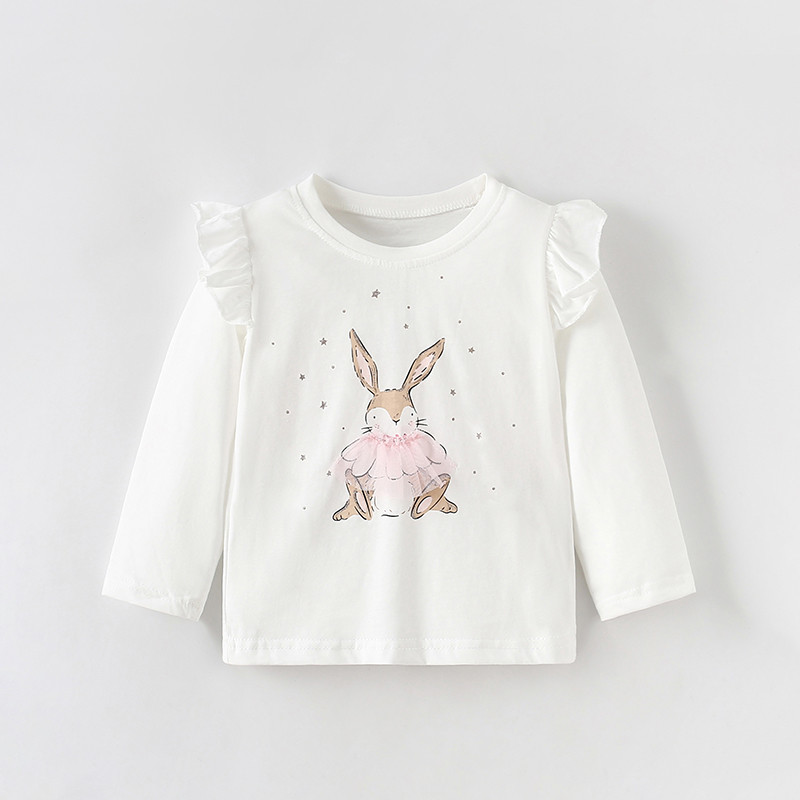 Meninas impressas camiseta de manga comprida puro algodão crianças primavera outono roupas bebê coelho topos médio peque