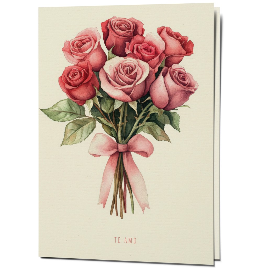 Cartão de Dia dos Namorados - 1 unidade com envelope - tamanho 10x14cm - Bouquet Rosas