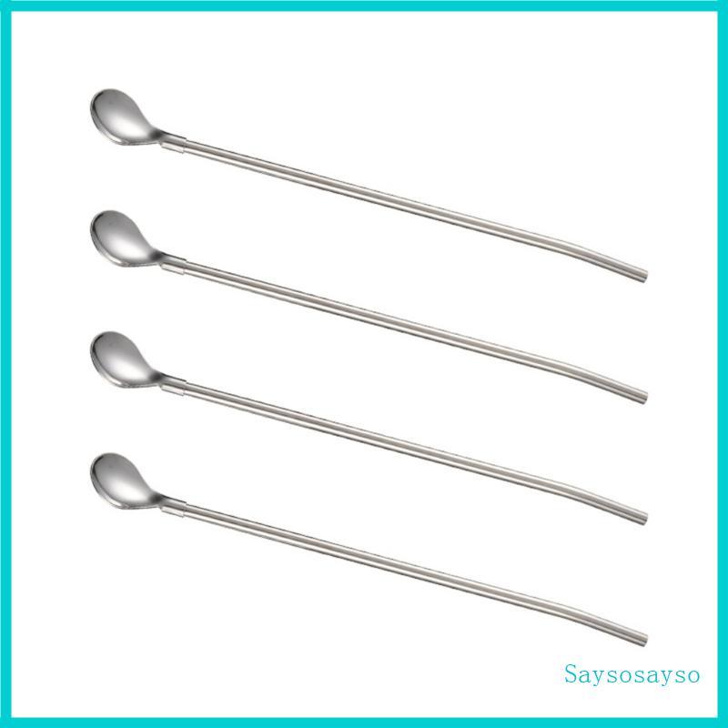 Saysosayso 4 Agitadores Canudo Aço Inoxidável 304 Alça Longa Para Coquetel Bebida Conge