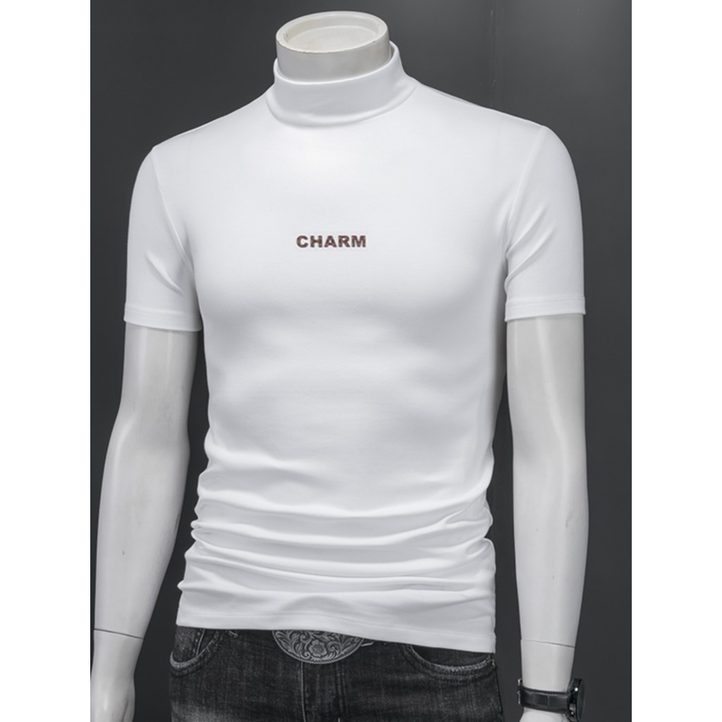 Primavera verão meia gola alta camiseta masculina Modal algodão fino-ajuste camisa de fundo roupas interior na moda mead