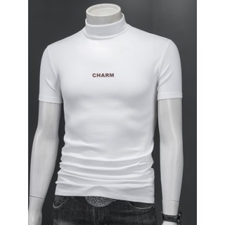 Primavera verão meia gola alta camiseta masculina Modal algodão fino-ajuste camisa de fundo roupas interior na moda mead