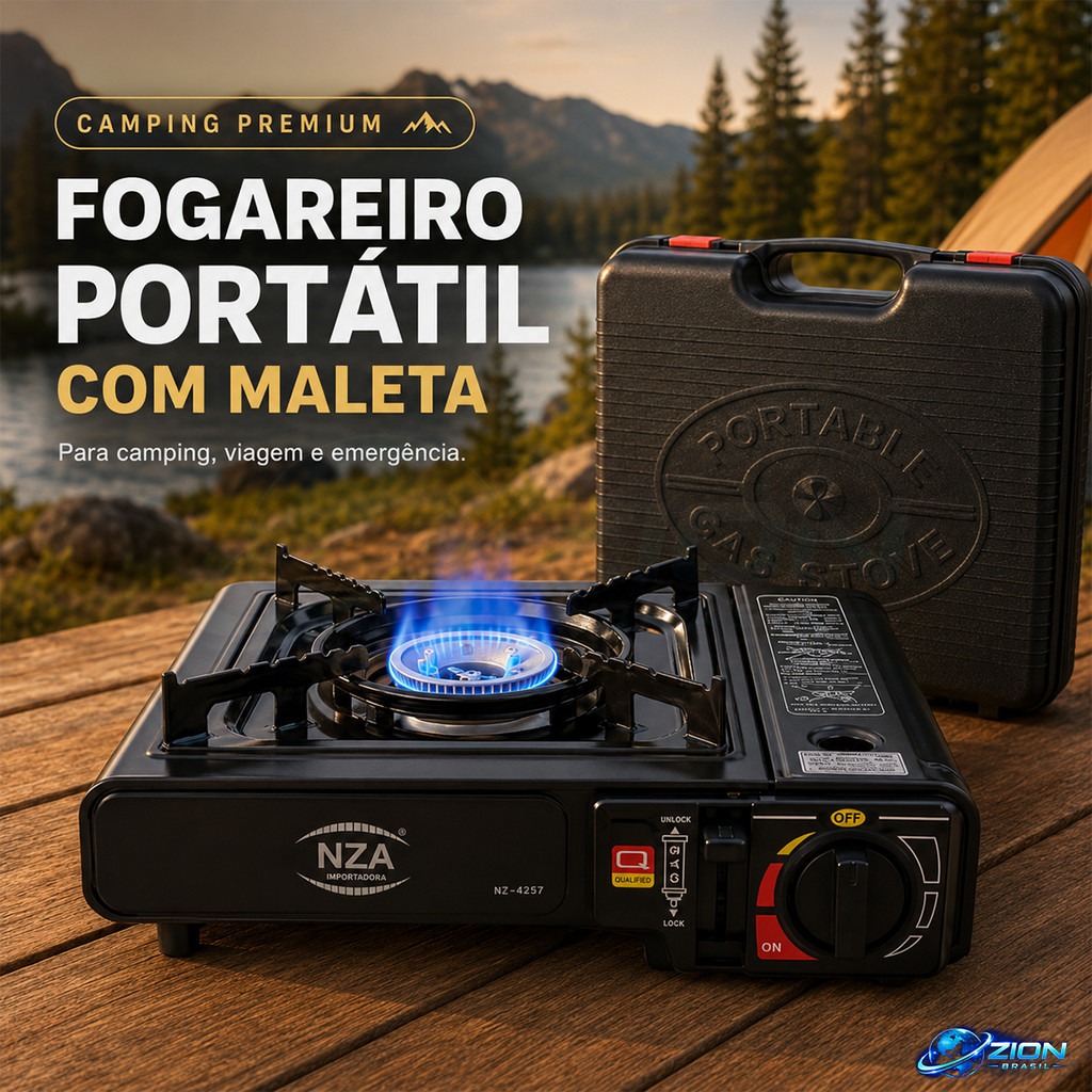 Fogão Portátil A Gás 1 Boca Com Maleta Para Armazenamento Compacto Para Camping Praia Pescaria E Viagem