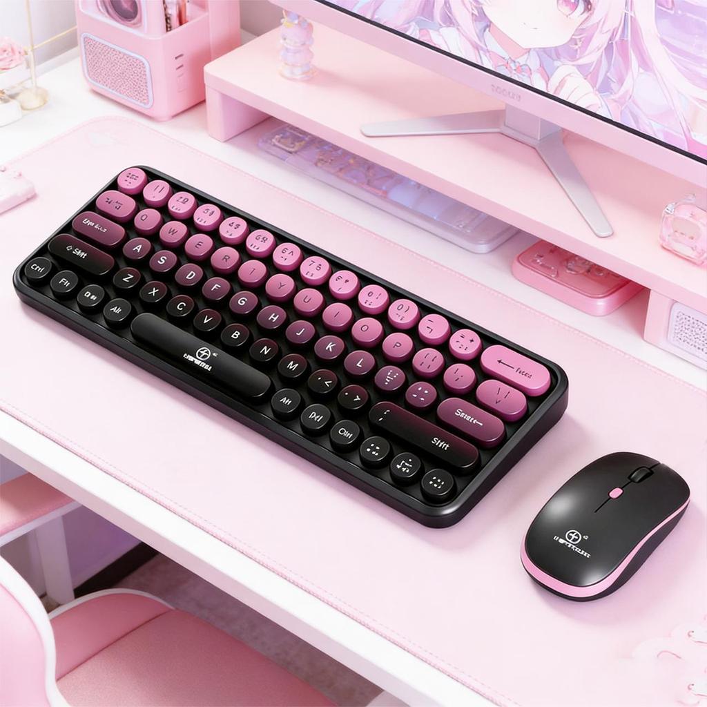 Kit Teclado Mouse Sem Fio Gradiente Roxo ABNT2 - 3 Modos Bluetooth/2.4G para PC/Notebook…