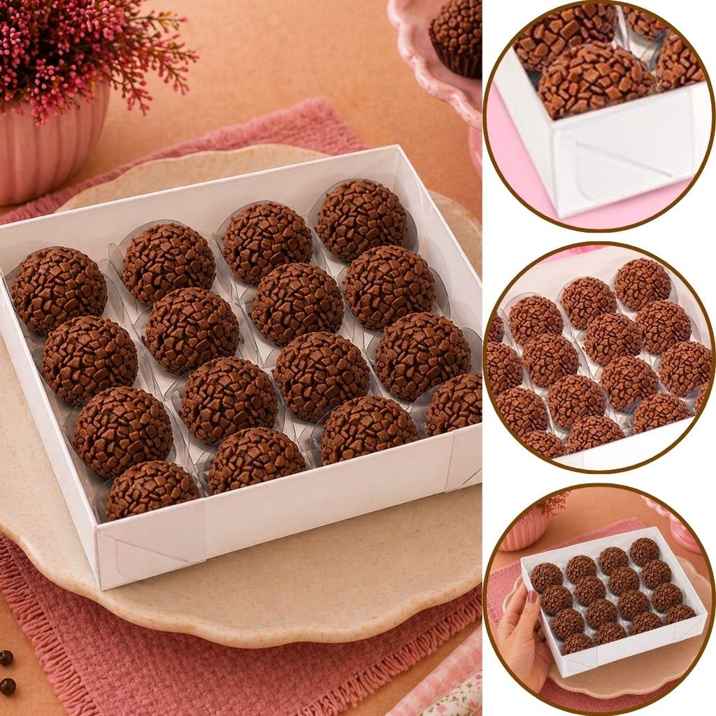 10~30 CAIXA P/ 16 DOCES C/ VISOR BRANCA 16X16X4 4655 (IDEIA) CHOCO