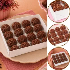 10~30 CAIXA P/ 16 DOCES C/ VISOR BRANCA 16X16X4 4655 (IDEIA) CHOCO