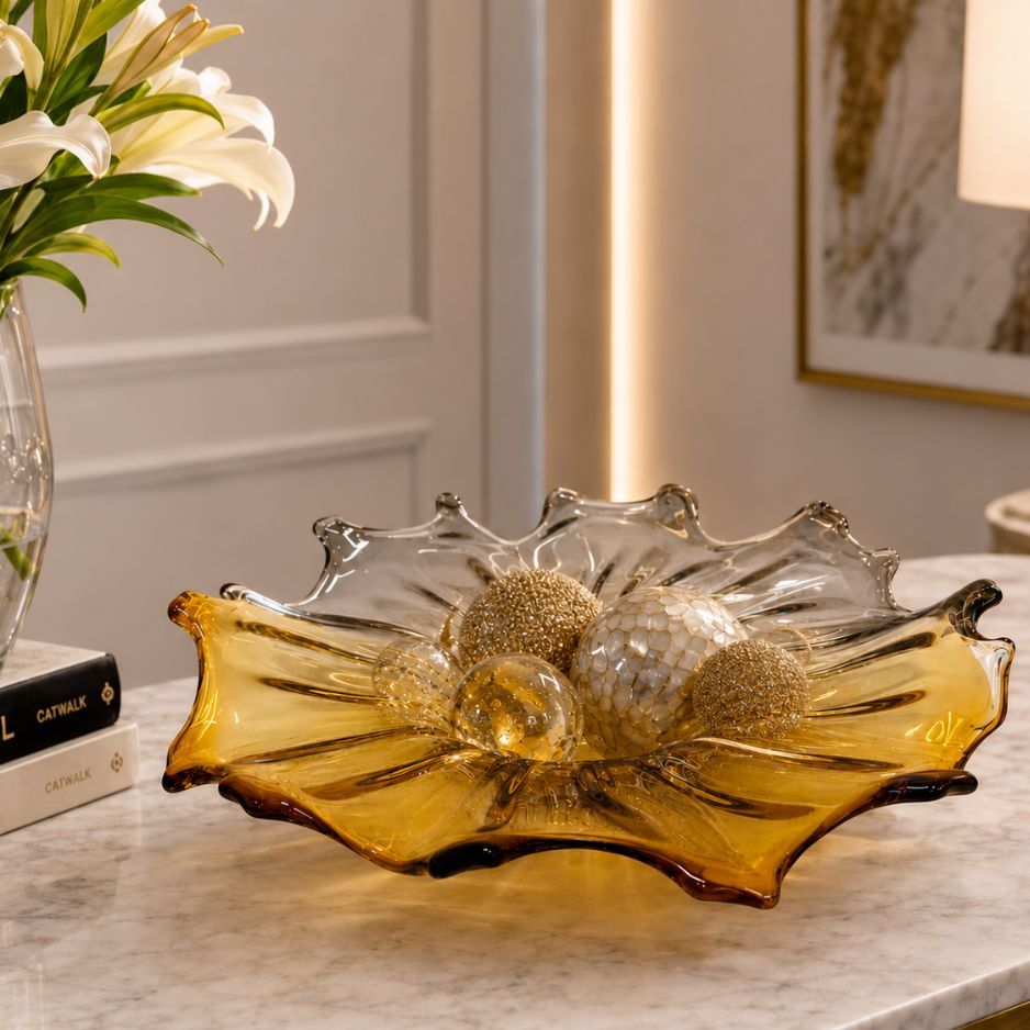 Centro de Mesa de Vidro Murano Âmbar Decorativo Luxo 35cm 26285 - Vencedor