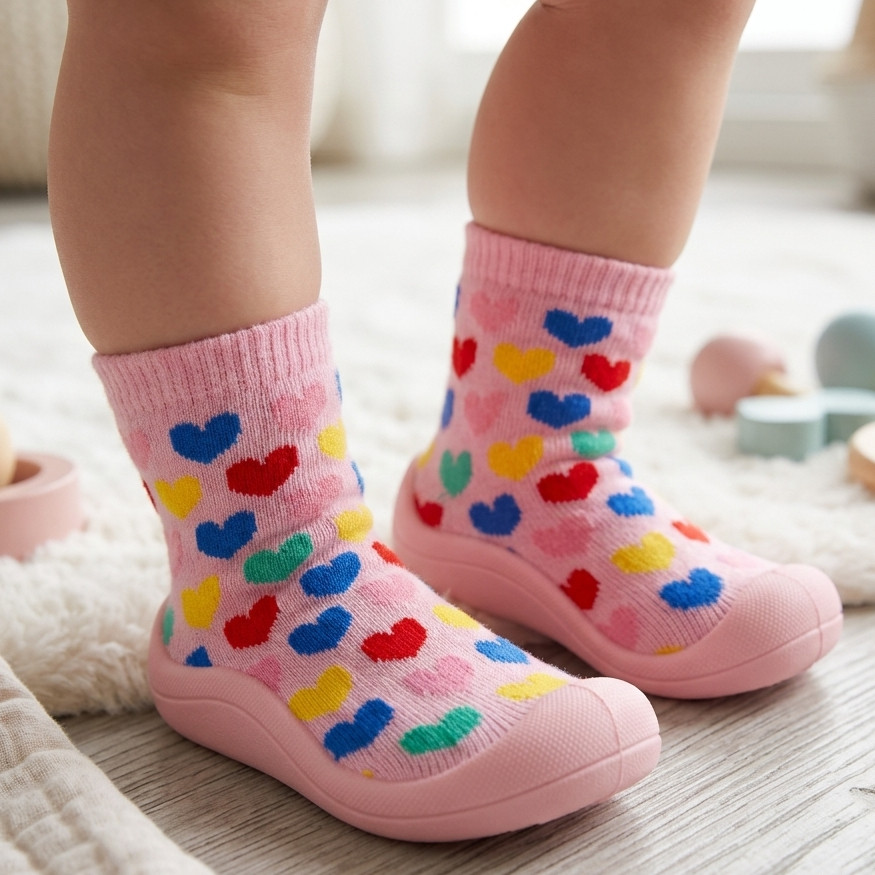 Meia Infantil Menina e Menino Bebê Sola Antiderrapante Macia Leve Confortável Dia Dia Linha Conforto