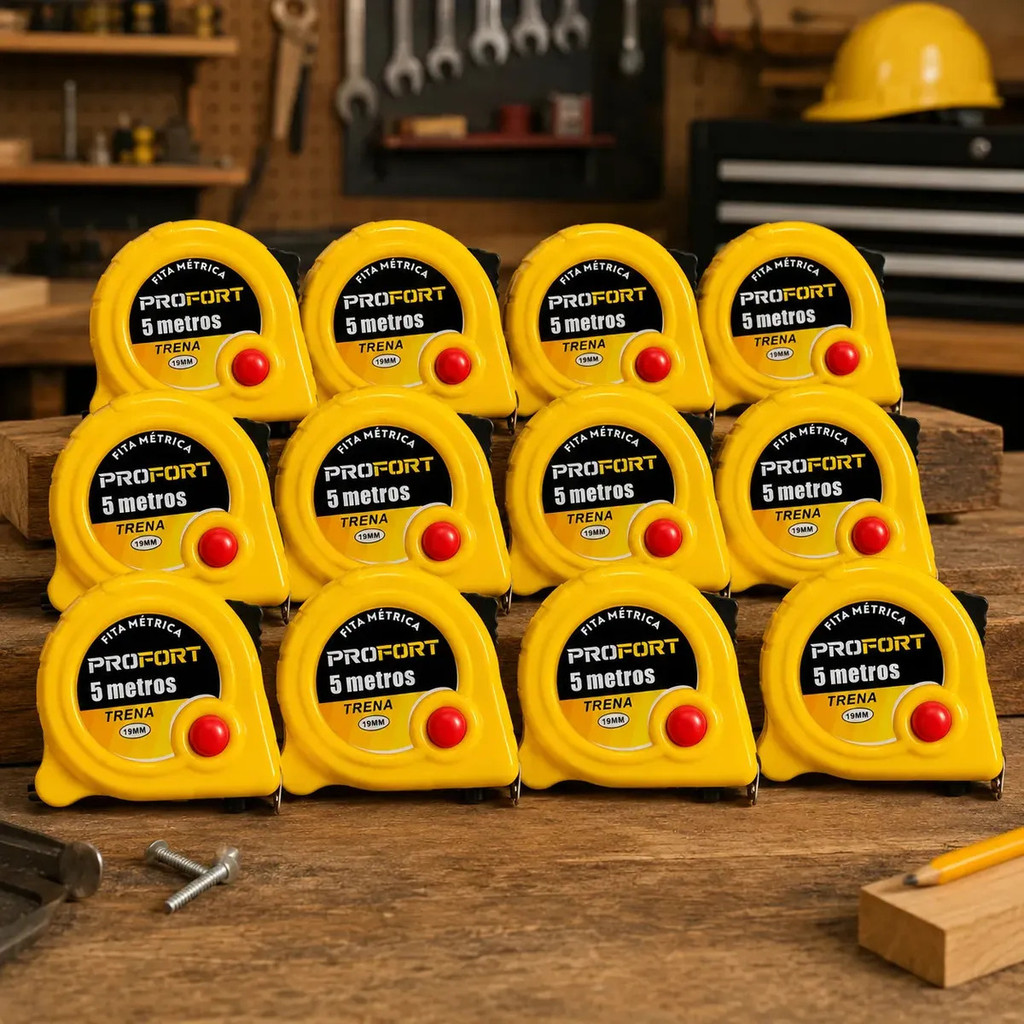Kit 12 Trenas Profort 5 Metros Fita Aço Manual Medição Precisa Reforma Obra Oficina