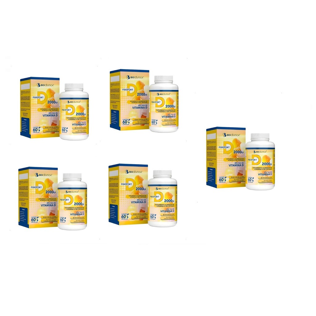 Kit com 5 Suplemento Vitamina D 2000ui 60 Cáps Biocêutica