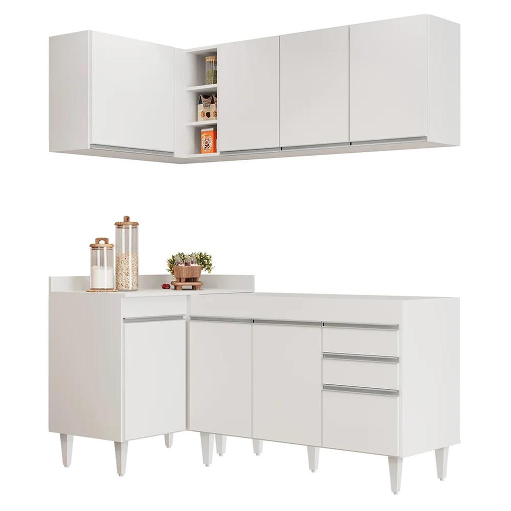 Armário de Cozinha Modulado de Canto Direito 4 Peças CP37 Balcão sem Tampo Branco - Lumil