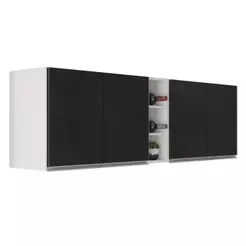 Armário de Cozinha Aéreo Califórnia Kit 2 e Nicho Adega Riad 180cm Branco/Preto - Lumil