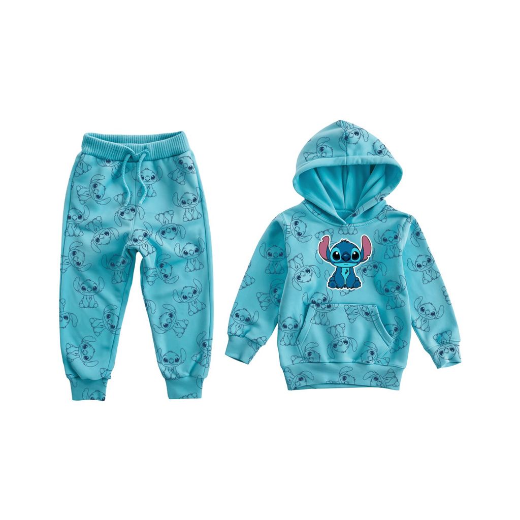 Conjunto Moletom Infantil Feminino Estampado Peluciado Com Capuz Casual Quentinho e Confortável