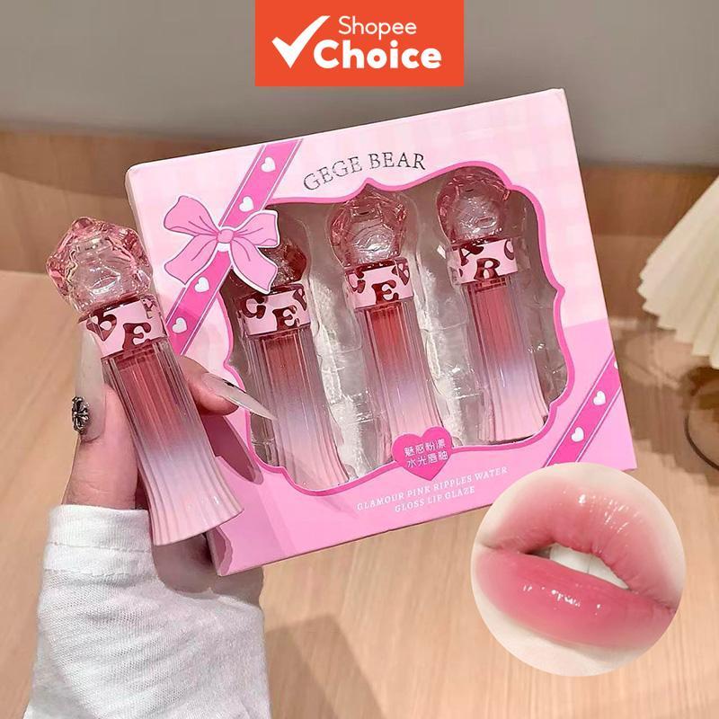 Gege Bear Enchanting Gloss Rosa Brilhante Tinta Labial - Brilho Labial com Efeito Espelhado para Mulheres, Acabamento