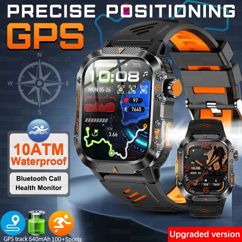 2026 Novo GPS Relógio Inteligente Militar Bússola Lanterna Smartwatch Masculino À Prova Dwaterproof Água 100 + Modos Esp