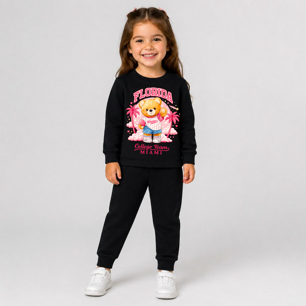 Conjunto Moletom Premium Inverno Menina Urso Florida Quentinho Estiloso