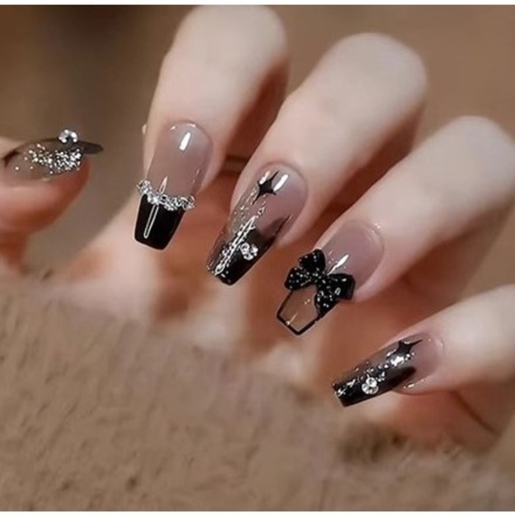 KIT 24/48/72 Unhas C/Cola Postiça Decorada Glitter Bailarina Quadrada Amendoada Francesinha Pintada Unha
